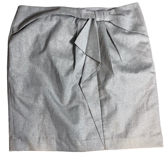 Banana Republic Gray Silver Metallic Bow Front Festive Holiday Mini Skirt 14 - Picture 1 of 4